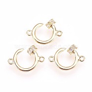 Brass Links, with Cubic Zirconia, Nickel Free, Clear, Real 18K Gold Plated, 13x9x2mm, Hole: 0.5mm(KK-P157-56G-NF)