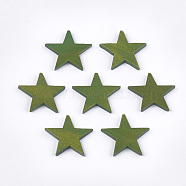 Painted Natural Wood Beads, Half Drilled, Star, Olive Drab, 35~36x38x4mm, Half Hole: 1.2mm(X-WOOD-T021-13E)
