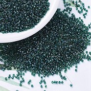 MIYUKI Delica Beads, Cylinder, Japanese Seed Beads, 11/0, (DB0275) Lined Emerald Luster, 1.3x1.6mm, Hole: 0.8mm, about 10000pcs/bag, 50g/bag(SEED-X0054-DB0275)