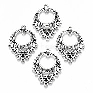 Tibetan Style Flat Round Chandelier Components, Lead Free,Cadmium Free and Nickel Free, Antique Silver, about 34mm long, 25.5mm wide, 1mm thick, hole: 1mm(X-EA142Y-NF)