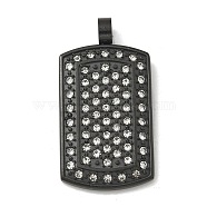 Ion Plating(IP) 304 Stainless Steel Rhinestone Stamping Blank Tag Pendants, Rectangle Charm, Black, 37.5x19.5x3mm, Hole: 5mm(STAS-G346-21B)