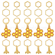 Bee & Honeycomb Zinc Alloy Enamel Pendant Locking Stitch Marker Sets, with Hexagon Ring Stitch Markers, Golden, 3.2~3.7cm, 22pcs/set, 2 sets/box(FIND-NB0004-44)