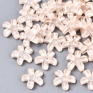 Epoxy Resin Cabochons, with Glitter Powder, Pearlized, Faceted, 5-Petal Flower, PeachPuff, 6.5x7x1.5mm(X-CRES-R432-B-02)