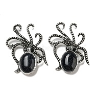 Synthetic Blue Goldstone Octopus Brooch, Alloy Pave Jet Rhinestone Sea Animal Pins, Antique Silver, 52.5~53x36.5x8~9mm, Hole: 7x4mm(G-Z050-01E)