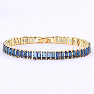 Cubic Zirconia Tennis Bracelets, Brass Rectangle Link Chain Bracelet, Steel Blue, No Size(ND9317-7)