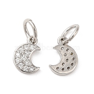 Rack Plating Brass Pave Clear Cubic Zirconia Moon Charms with Jump Ring, Long-Lasting Plated, Lead Free & Cadmium Free, Platinum, 9.5x7x1.5mm, Hole: 4mm(KK-Z026-01P)