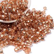 Glass Seed Beads, Silver Lined, Square, Dark Orange, 3~4x3x3mm, Hole: 1.2mm, about 6300pcs/pound(SEED-M011-01A-04)