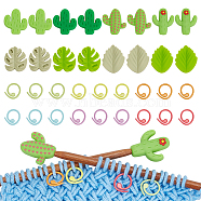 Leaf & Cactus Silicone Knitting Needle Point Protectors, Knitting Needle Stoppers with Zinc Alloy Stitch Markers, Mixed Color, 23.5~31x19~25x7~12mm, Hole: 2~2.3mm, 16pcs, Marker Rings: 14.5x1mm, 30pcs(SIL-NB0001-38)