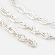 Iron Textured Cable Chains, Unwelded, with Spool, Lead Free & Nickel Free, Oval, Silver, 5x3.5x1mm(CH-S065-S-LF)