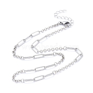 Chain Necklaces, with Brass Rolo Chains, 304 Stainless Steel Paperclip Chains and Lobster Claw Clasps, Stainless Steel Color, 17.32 inch(44cm)(NJEW-JN02766)