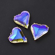 Brass Cubic Zirconia Pendants, Heart Charm, Light Gold, Colorful, 27x26x7mm, Hole: 2mm(KK-A181-VF470-1)