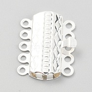 304 Stainless Steel Box Clasps, Multi-Strand Clasps, 5-Strands, 10-Holes, Rectangle with Flower, Silver, 19.5x14x3mm, Hole: 1.4mm(STAS-H151-17S)