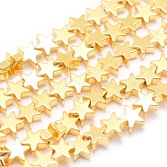 Electroplate Non-magnetic Synthetic Hematite Beads Strands, Grade AA, Long-Lasting Plated, Star, Golden Plated, 10x10x2.5mm, Hole: 1mm, about 55pcs/strand, 15.7 inch(40cm)(G-L485-15D-G)