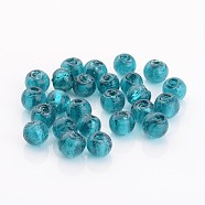 Handmade Silver Foil Glass Beads, Round, Teal, 7.5~8.5mm, Hole: 2mm(X-FOIL-R054-17)