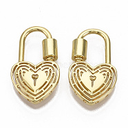 Brass Screw Carabiner Lock Charm, for Necklaces Making, Nickel Free, Heart Lock, Real 16K Gold Plated, 28x16.5x4mm, screw: 5.5x6.5mm(KK-R131-003-NF)