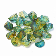 Two Tone Transparent Spray Painted Acrylic Beads, Polygon, Olive Drab, 9x9.5x5.5mm, Hole: 1mm(X-ACRP-T005-36)