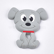 Food Grade Eco-Friendly Silicone Puppy Beads, Chewing Beads For Teethers, DIY Nursing Necklaces Making, Beagle Dog, Light Grey, 90~91x81x12mm(SIL-T052-07H)