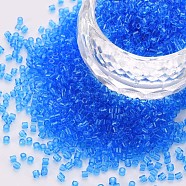 Transparent Glass Cylinder Beads, Seed Beads, Round Hole, Dodger Blue, 1.5~2x1~2mm, Hole: 0.8mm, about 8000pcs/bag, about 1pound/bag(SEED-S047-I-002)