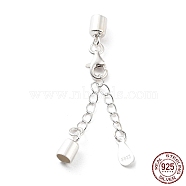925 Sterling Silver Curb Chain Extender, End Chains with Lobster Claw Clasps and Cord Ends, Teardrop Chain Tabs, with S925 Stamp, Silver, 27.5mm(STER-G039-02A-S)