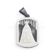 304 Stainless Steel Pendants, Rectangle with Saint, Gunmetal & Stainless Steel Color, 32x20x3mm, Hole: 9x4mm(STAS-I143-04)