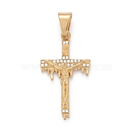 Easter 304 Stainless Steel Pendants, with Crystal Rhinestone, Crucifix Cross, Golden, 46x26x6mm, Hole: 6.5x11.5mm(STAS-I163-021G)