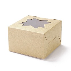 Cardboard Box, with PET Star Visual Window, Sqaure, BurlyWood, Finished Product: 10.1x10.1x6.5cm; Unfold: 36x23x0.05cm(CON-F019-02)