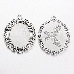 Tibetan Style Alloy Big Pendant Cabochon Settings, DIY Findings for Jewelry Making, Lead Free & Nickel Free & Cadmium Free, Oval, Antique Silver, Tray: 40x30mm, 61x48x2mm, Hole: 2mm(TIBEP-553-AS-FF)