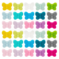 Elite 30Pcs 15 Colors Food Grade Eco-Friendly Silicone Beads, Chewing Beads For Teethers, DIY Nursing Necklaces Making, Butterfly, Mixed Color, 20x25x6.5mm, Hole: 2mm, 2pcs/color(SIL-PH0001-14)