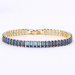 Cubic Zirconia Tennis Bracelets, Brass Rectangle Link Chain Bracelet, Steel Blue, No Size(ND9317-7)