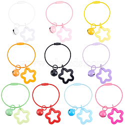 10Pcs 10 Colors Star with Bell Acrylic & Alloy Pendant Decorations, for Bag Ornaments, Mixed Color, 82mm, 1pc/color(HJEW-BBC0001-40B)
