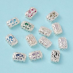 Eco-friendly Brass Micro Pave Cubic Zirconia Multi-strand Links, Rack Plating, Cadmium Free & Lead Free, Rectangle, Silver Color Plated, Mixed Color, 14x10x5mm, Hole: 1.2mm(KK-D076-02B-S)
