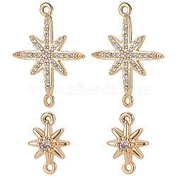 12Pcs 2 Styles Brass Clear Cubic Zirconia Connector Charms, Nickel Free, Star, Real 18K Gold Plated, 10~22.5x7~17.5x1.8~3mm, Hole: 0.9~1.2mm,  6pcs/style(KK-BBC0003-06)