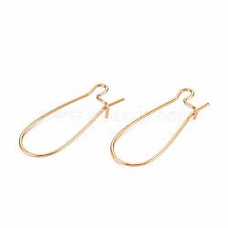 Brass Hoop Earrings, Real 18K Gold Plated, 18 Gauge, 25x11mm, Pin: 1mm(KK-ZX022-09G)