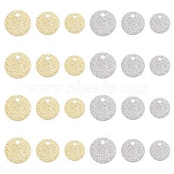 PandaHall Elite 60Pcs 6 Style Ion Plating(IP) 304 Stainless Steel Textured Pendants, Flat Round, Mixed Color, 8~12x1mm, Hole: 1.2~1.4mm, 10pcs/style(STAS-PH0003-26)