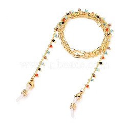 Eyeglasses Chains, Face Mask Chains, Neck Strap for Eyeglasses, with Glass Beads, Brass Paperclip Chains, 304 Stainless Steel Lobster Claw Clasps and Rubber Loop Ends, Real 18K Gold Plated, Colorful, 27.56 inch(70cm)(AJEW-EH00294-05)
