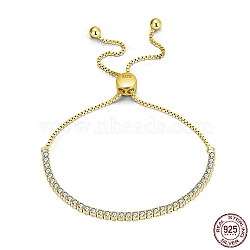 Clear Cubic Zirconia Tennis Bracelet, Adjustable 925 Sterling Silver Slider Bracelets, with 925 Stamp, Golden, 3-1/2~8-5/8 inch(9~22cm)(BJEW-I314-001G)