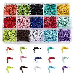 CHGCRAFT 1500Pcs 15 Colors Iron Bead Tips, Calotte Ends, Clamshell Knot Cover, Mixed Color, 7.5x4mm, Hole: 1mm, Inner Diameter: 3mm, 100pcs/color(IFIN-CA0001-57)