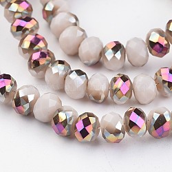 Electroplate Glass Beads Strands,  Half Plated, Faceted Rondelle, Seashell Color, 6x4mm, Hole: 1mm, about 100pcs/strand, 15.7 inch(EGLA-P018-6mm-H07-2A)