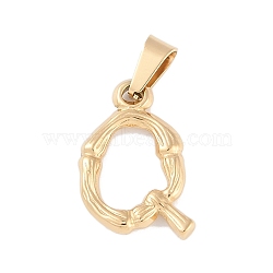 304 Stainless Steel Pendants, Bamboo Style, Letter, Golden Color, Letter.Q, 19x16x3mm, Hole: 3x7mm(STAS-F235-01G-Q)