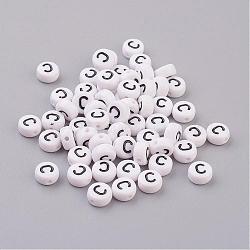 Flat Round with Letter C Acrylic Beads, with Horizontal Hole, White & Black, Size: about 7mm in diameter, 4mm thick, hole: 1mm(X-PL37C9070-C)