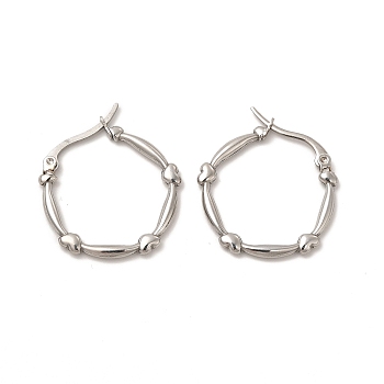 304 Stainless Steel Heart Hoop Earrings for Women, Stainless Steel Color, 29.5x25x2mm, Pin: 0.8~1.4x0.7mm