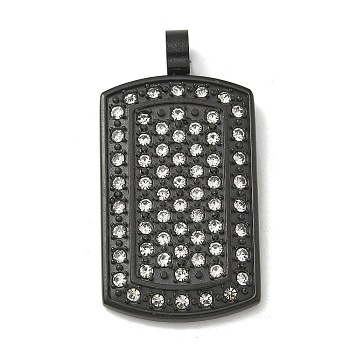 Ion Plating(IP) 304 Stainless Steel Rhinestone Stamping Blank Tag Pendants, Rectangle Charm, Black, 37.5x19.5x3mm, Hole: 5mm