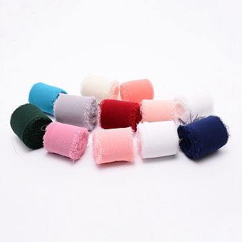 Polyester Ribbon, Fringe Chiffon Silk-Like Ribbon, for Wedding Invitations, Bouquets, Gift Wrapping, Mixed Color, 1-1/2 inch(38mm), about 5m/roll