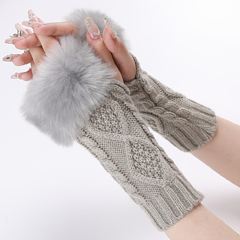 Polyacrylonitrile Fiber Yarn Knitting Fingerless Gloves, Fluffy Winter Warm Gloves with Thumb Hole, Dark Gray, 200~260x125mm