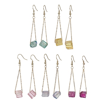 Dyed Natural Quartz Crystal Dangle Earrings, Irregular Nugget, Mixed Color, 65~67x11~13mm