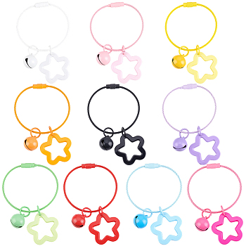 10Pcs 10 Colors Star with Bell Acrylic & Alloy Pendant Decorations, for Bag Ornaments, Mixed Color, 82mm, 1pc/color