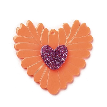 Opaque Acrylic Pendants, Heart, Coral, 37x39.5x4.5mm, Hole: 1.5mm