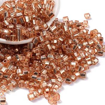 Glass Seed Beads, Silver Lined, Square, Dark Orange, 3~4x3x3mm, Hole: 1.2mm, about 6300pcs/pound