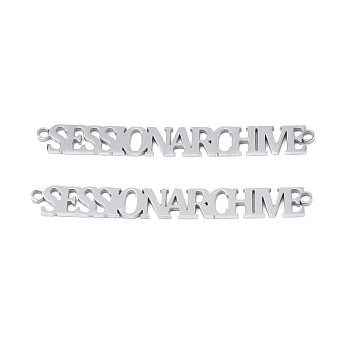 304 Stainless Steel Connector Charms, Word Session Archive, Stainless Steel Color, 5.5x48x1mm, Hole: 1.4mm
