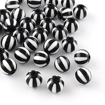 Strip Opaque Acrylic Beads, Round, Black, 16x15mm, Hole: 3mm, about 220pcs/500g